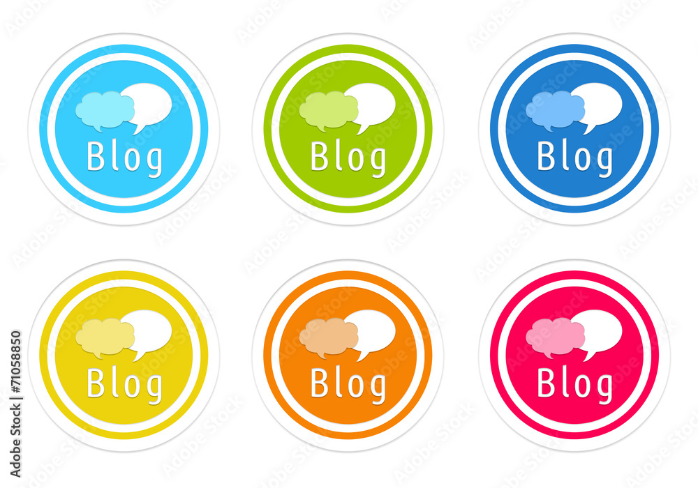 Set of rounded colorful icons with blog symbol