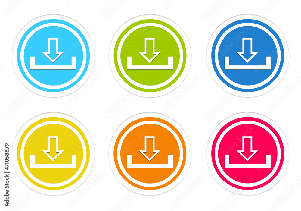 Set of rounded colorful icons with download symbol Set of rounded colorful icons with download symbol
