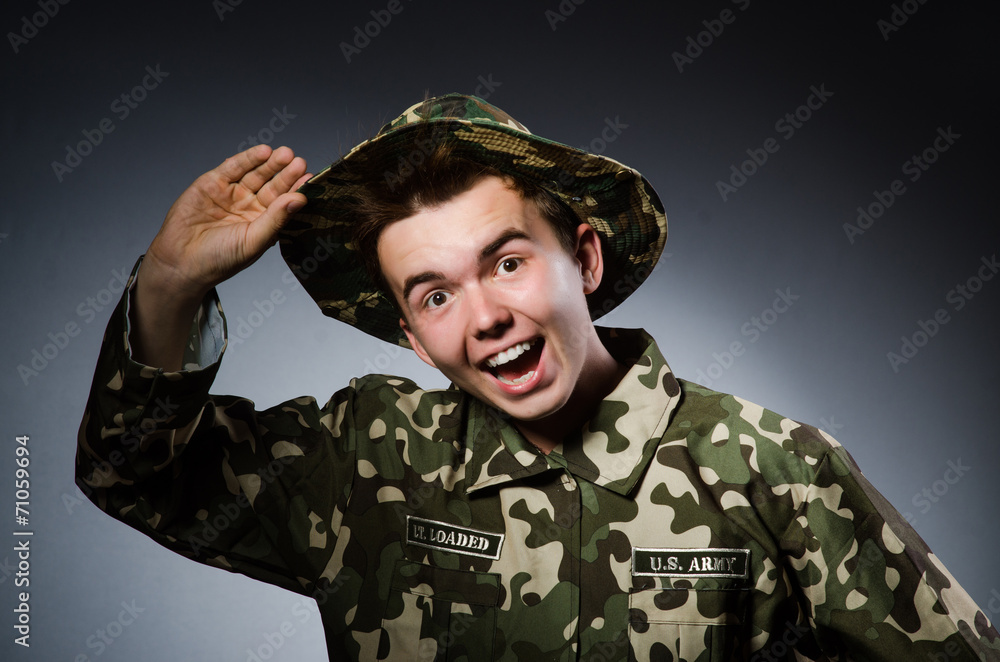 Funny soldier in military concept Funny soldier in military concept