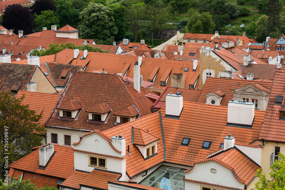 View of Prague on bright summer day