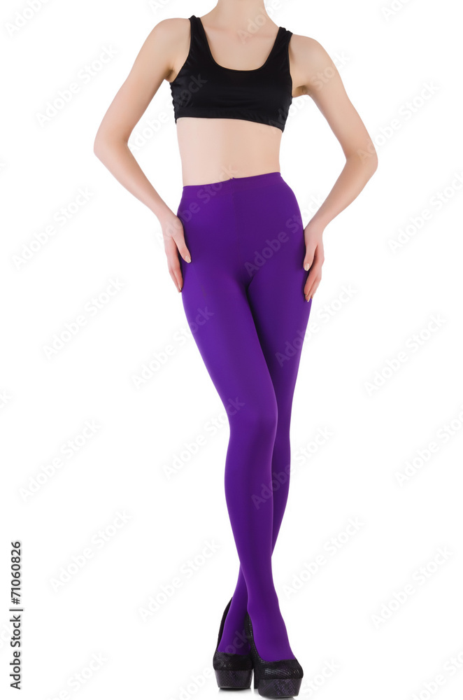 Woman legs wearing long stockings isolated on white Woman legs wearing long stockings isolated on white