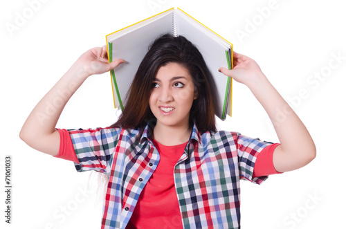 Young female student isolated on the white