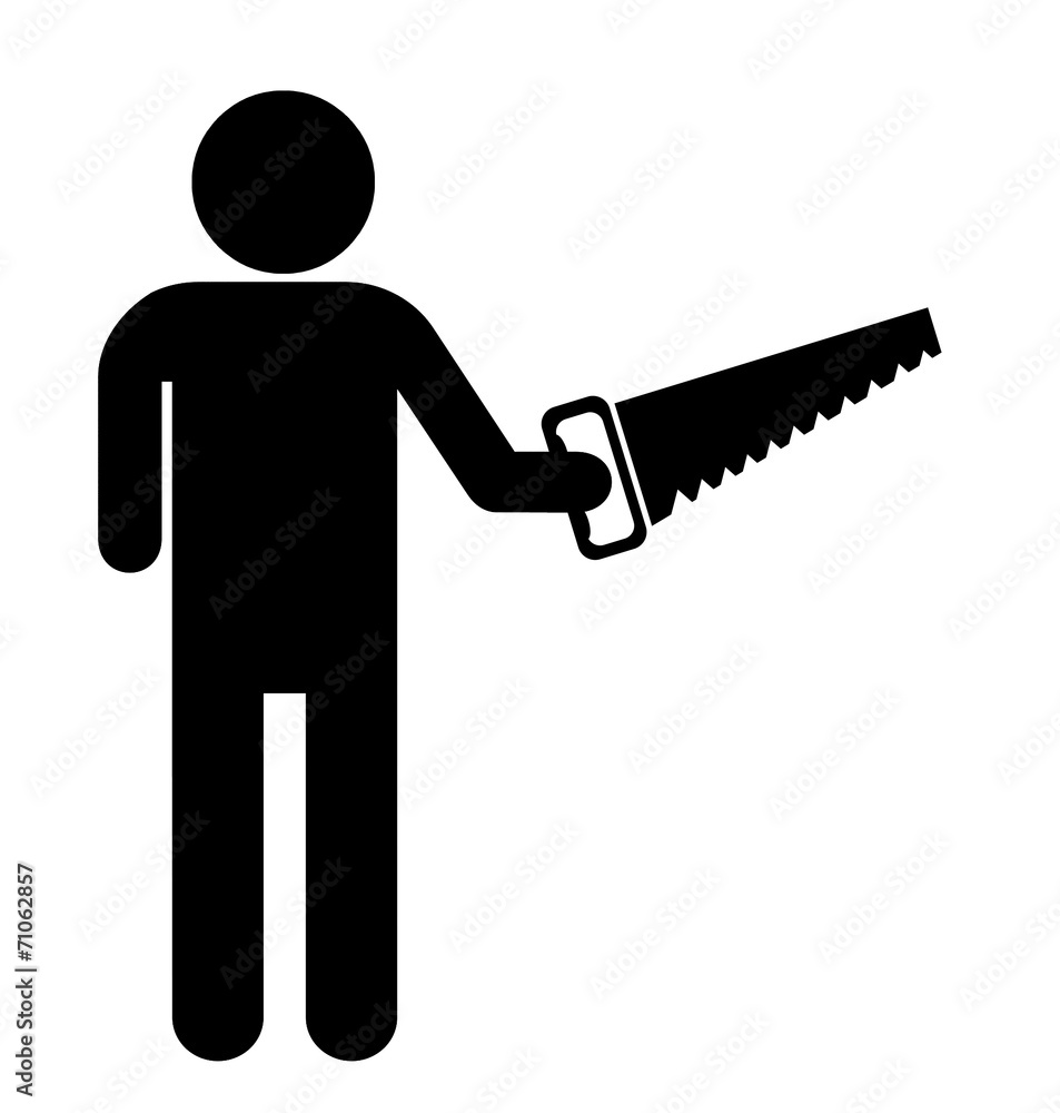 Homme une scie à la main Homme une scie à la main