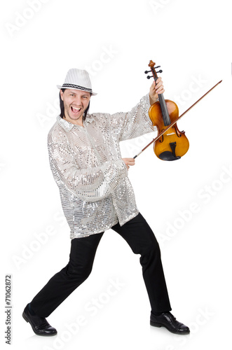 Funny man with violin on white © Elnur
