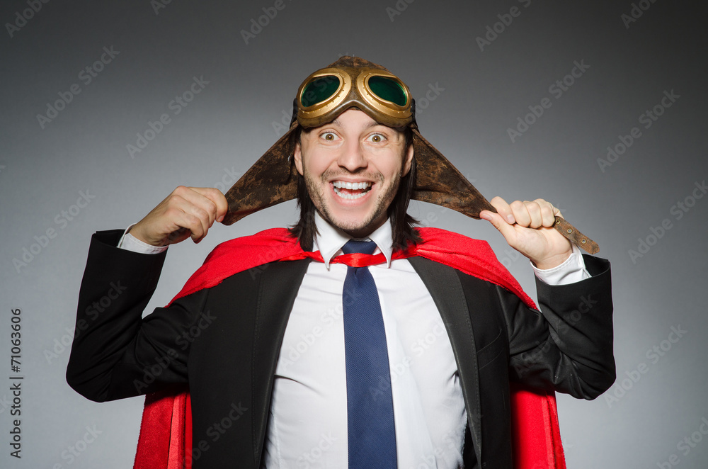 Superman concept with man in red cover Superman concept with man in red cover