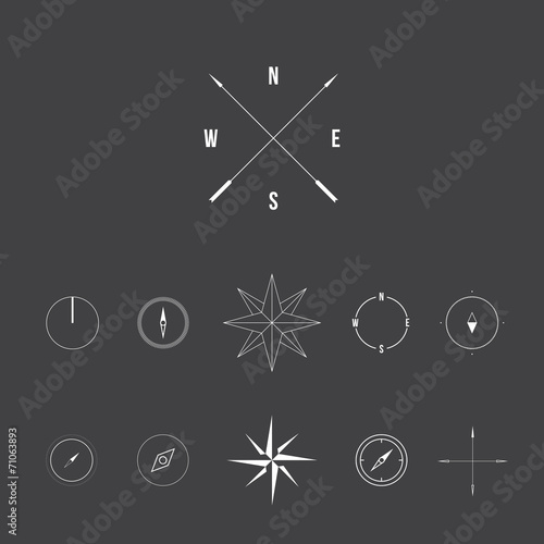 Set of compass signs, modern line design