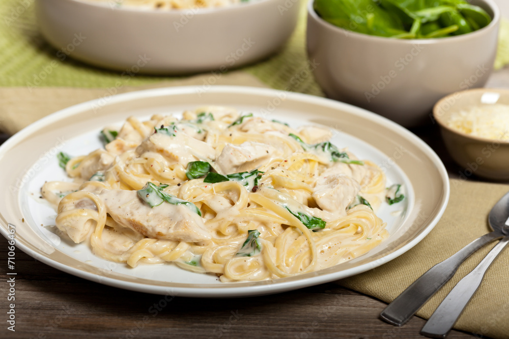 Pasta with Spinach, Chicken and Cream sauce