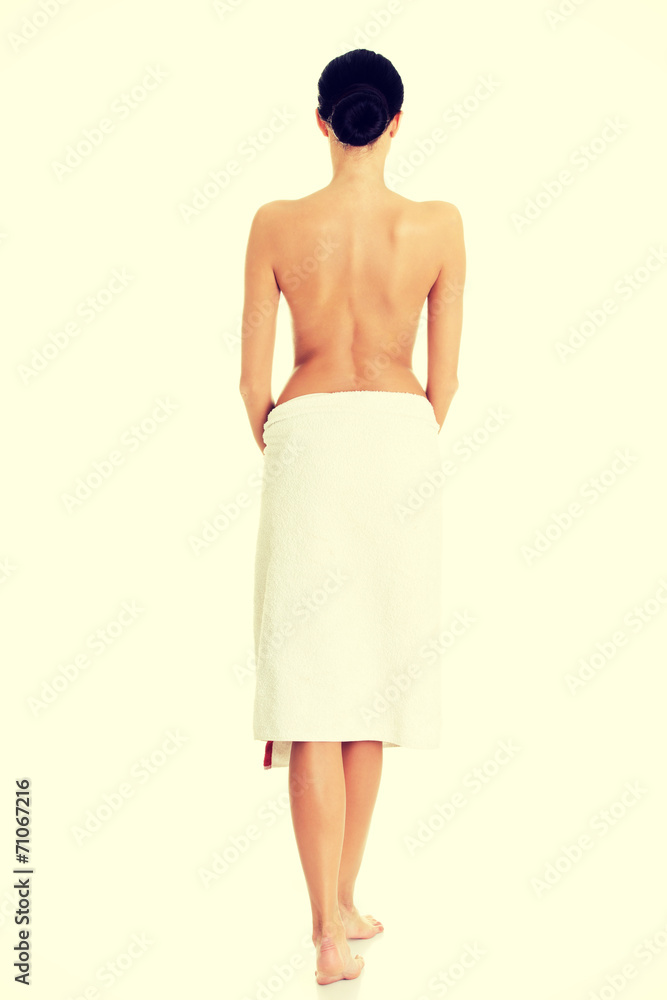 Young beautiful nude woman with towel Young beautiful nude woman with towel