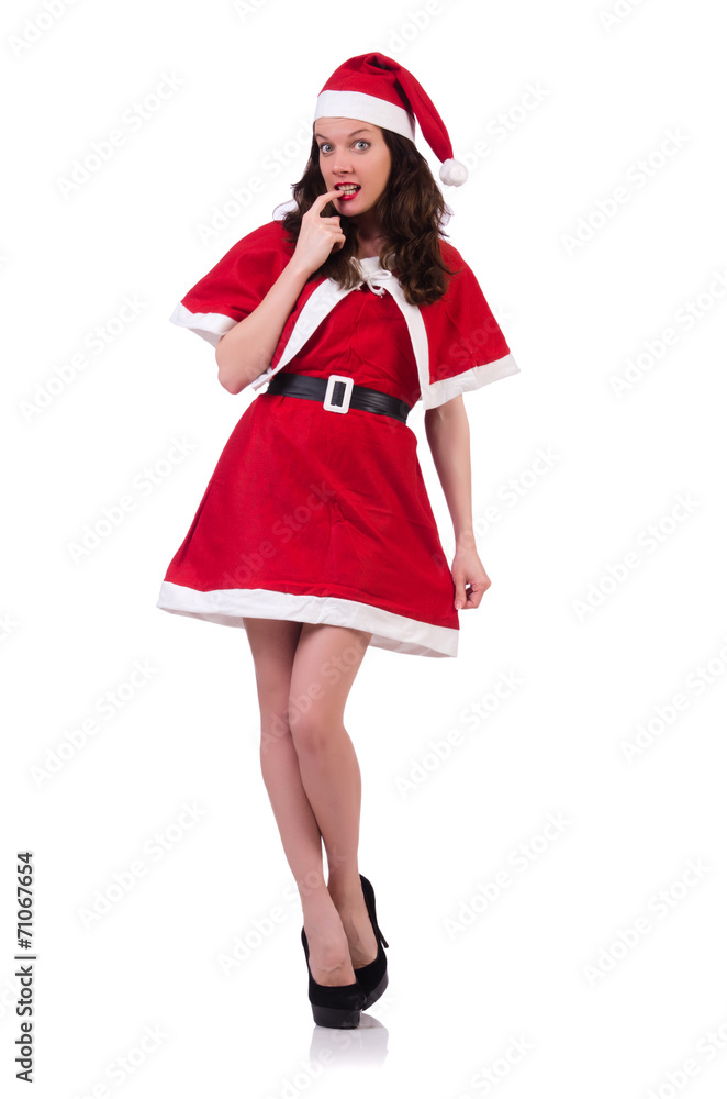 Snow girl santa in christmas concept isolated on white Snow girl santa in christmas concept isolated on white