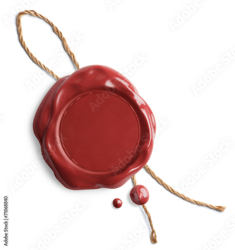 Red wax seal with rope isolated