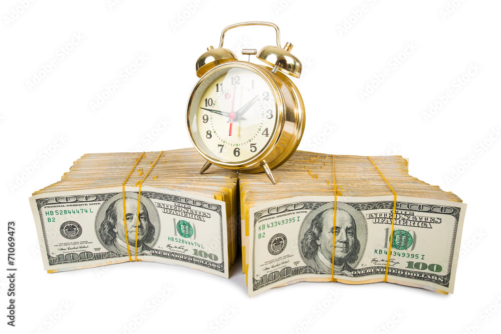 Time is money concept with clock and dollars Time is money concept with clock and dollars