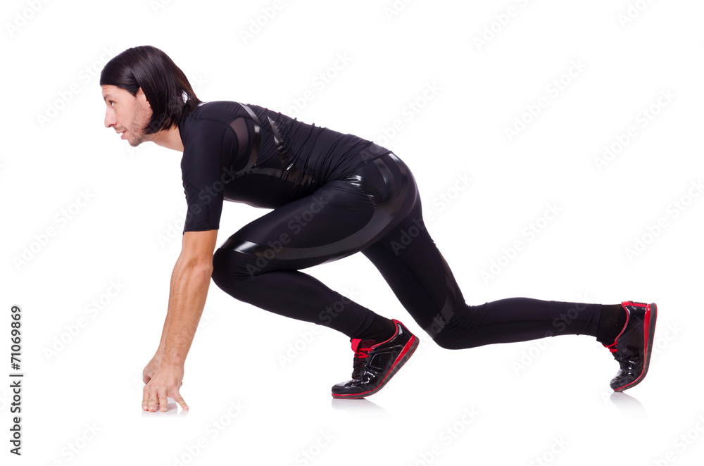 Obraz premium Man doing exercises isolated on white