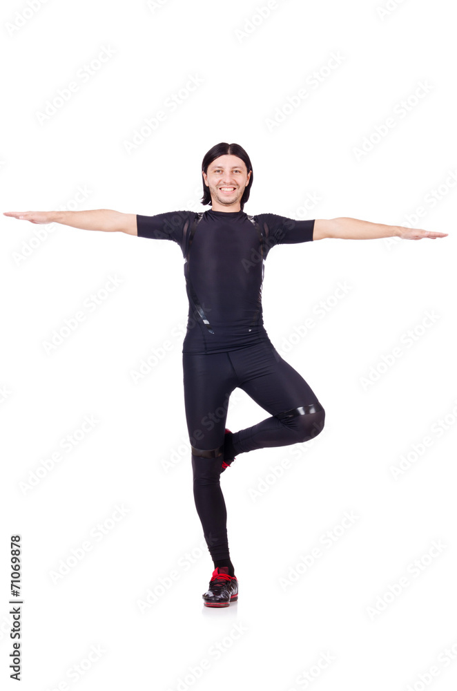 Obraz premium Man doing exercises isolated on white