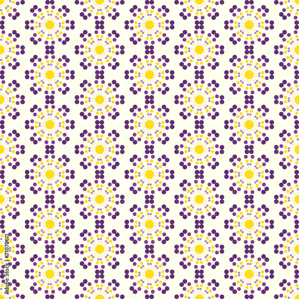 Yellow and Purple Abstract Circle Flower Pattern on Pastel Color
