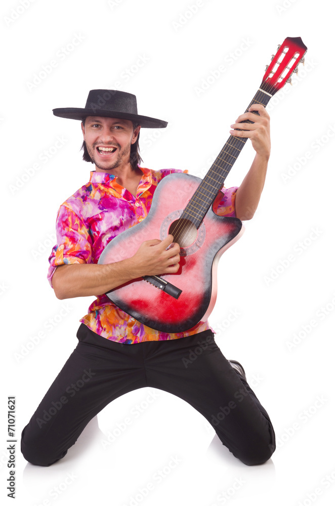 Man wearing sombrero with guitar Man wearing sombrero with guitar