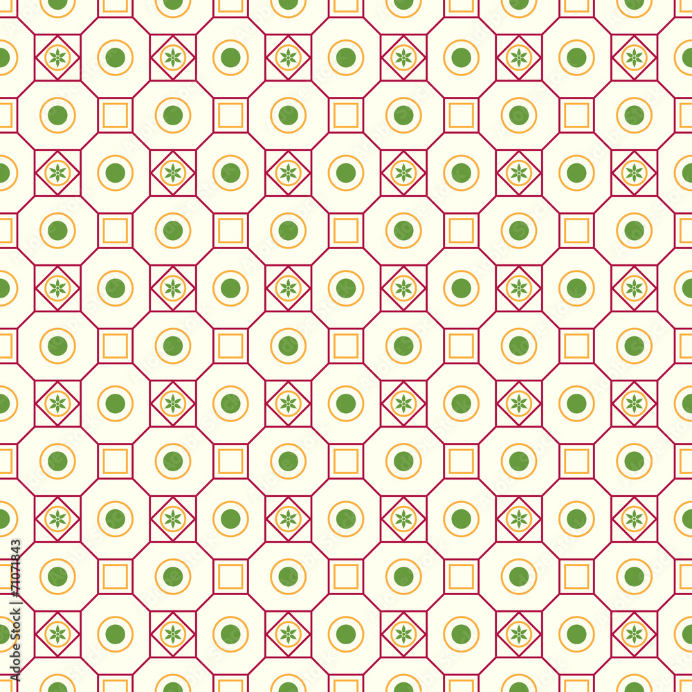 Red Retro Flower Circle and Square Seamless Pattern