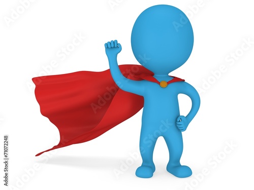 3d man brave superhero with red cloak