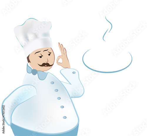 Chef. Cooker showing Ok sign with plate