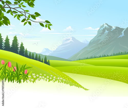 An illustration of stunning lush green landscape