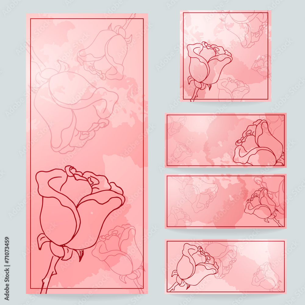 Set of floral wedding cards, invitations