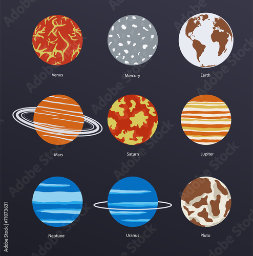 Planets icons on dark background