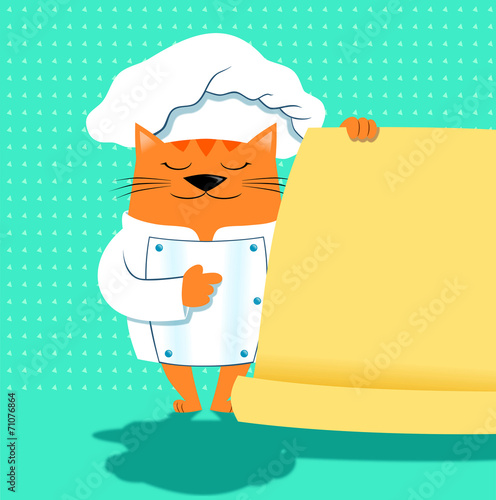 A cat chef with a menu