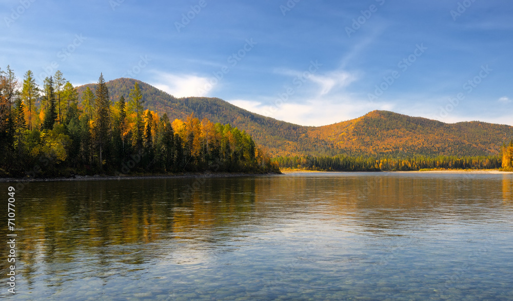 Siberian mountain river in September