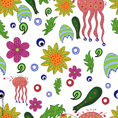 seamless pattern with fantastic flowers and leaves