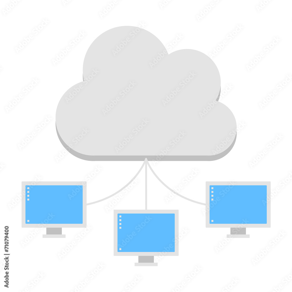 Cloud services icon. White cloud with computers. Cloud services icon. White cloud with computers.
