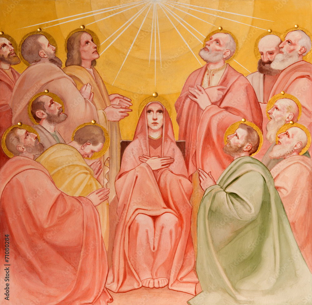 Padua -  Fresco of Pentecost scene in Basilica del Carmine