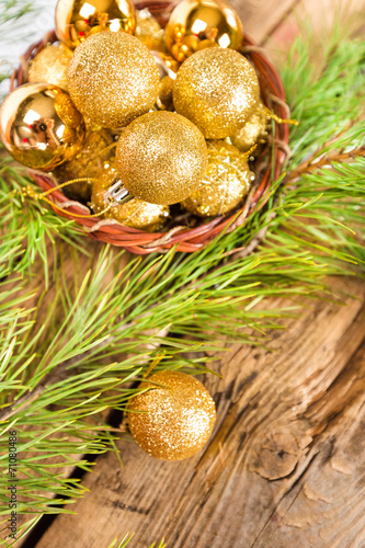 Christmas cards with golden shiny balls