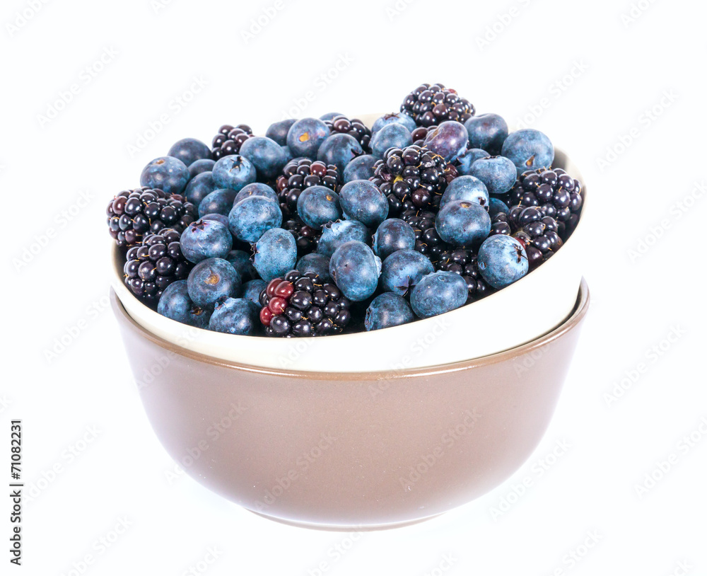 Fresh sweet blueberries and blackberries