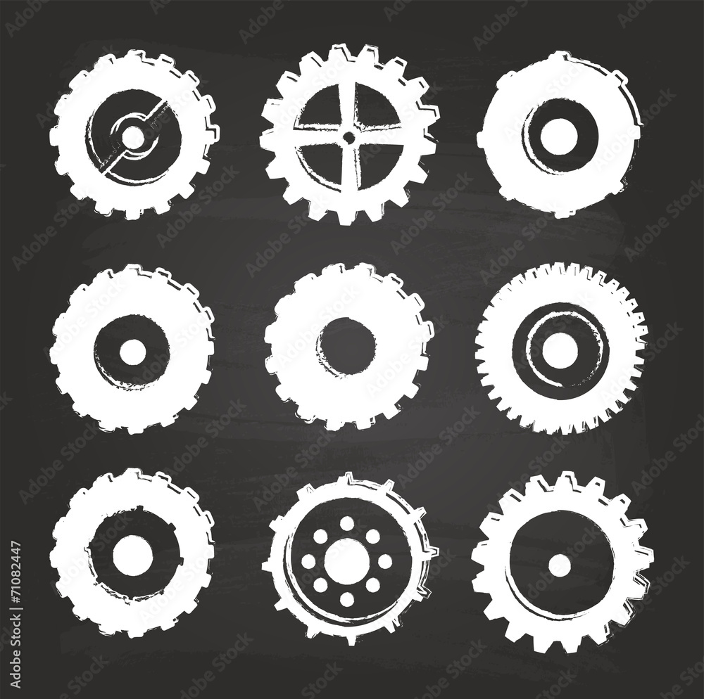 Gear Icons Set On Blackboard Gear Icons Set On Blackboard