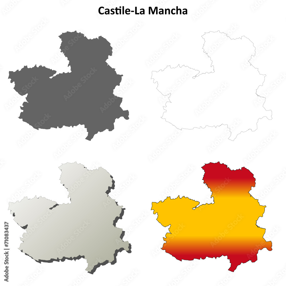 Castile-La Mancha blank detailed outline map set