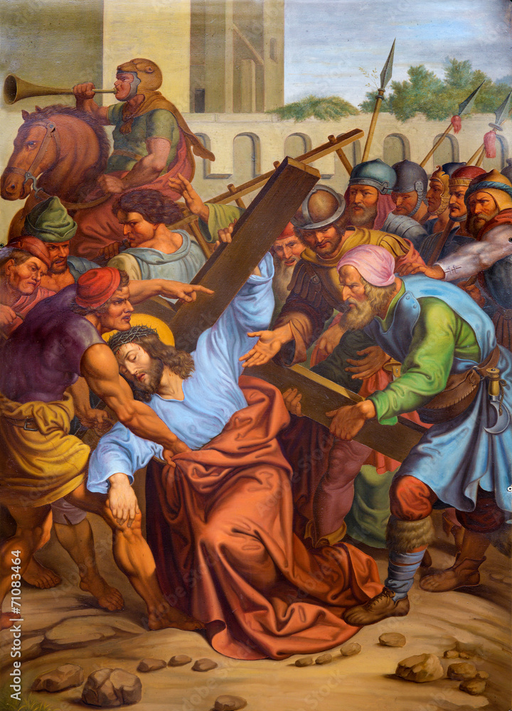 Vienna - Jesus fall under cross -  church Maria am Gestade