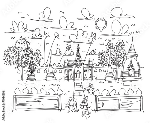 Wallpaper Mural Hand drawn vector  The Royal Palace Bangkok Thailand Torontodigital.ca