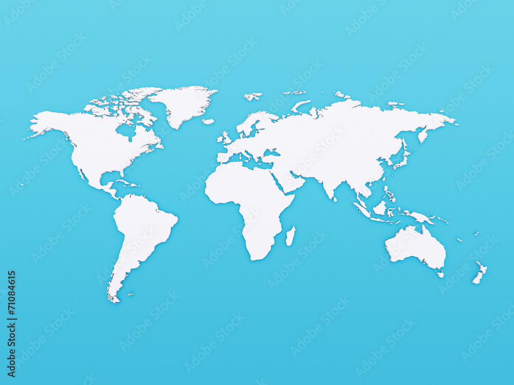 3D world map on blue background