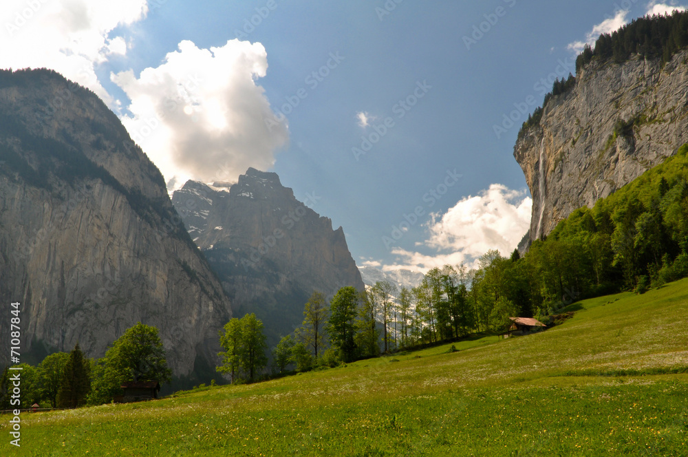 Beautiful Swiss Alps Mountain Valley Landscape
