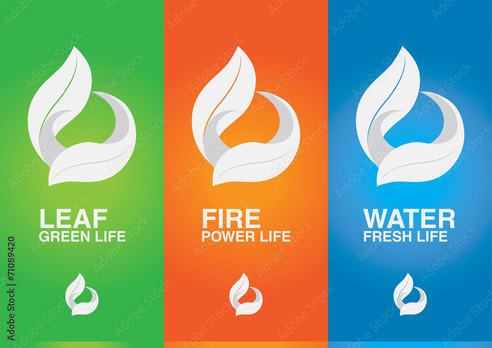3 elements of the world. Leaf Fire Water. 3 elements of the world. Leaf Fire Water.