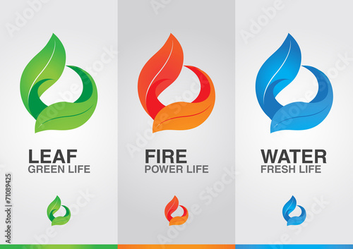3 elements of the world. Leaf Fire Water.
