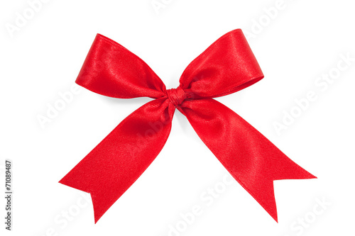 red satin gift bow ribbon isolated on white