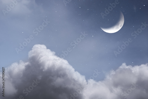 Starry Night Scene with Moon and Clouds and Stars