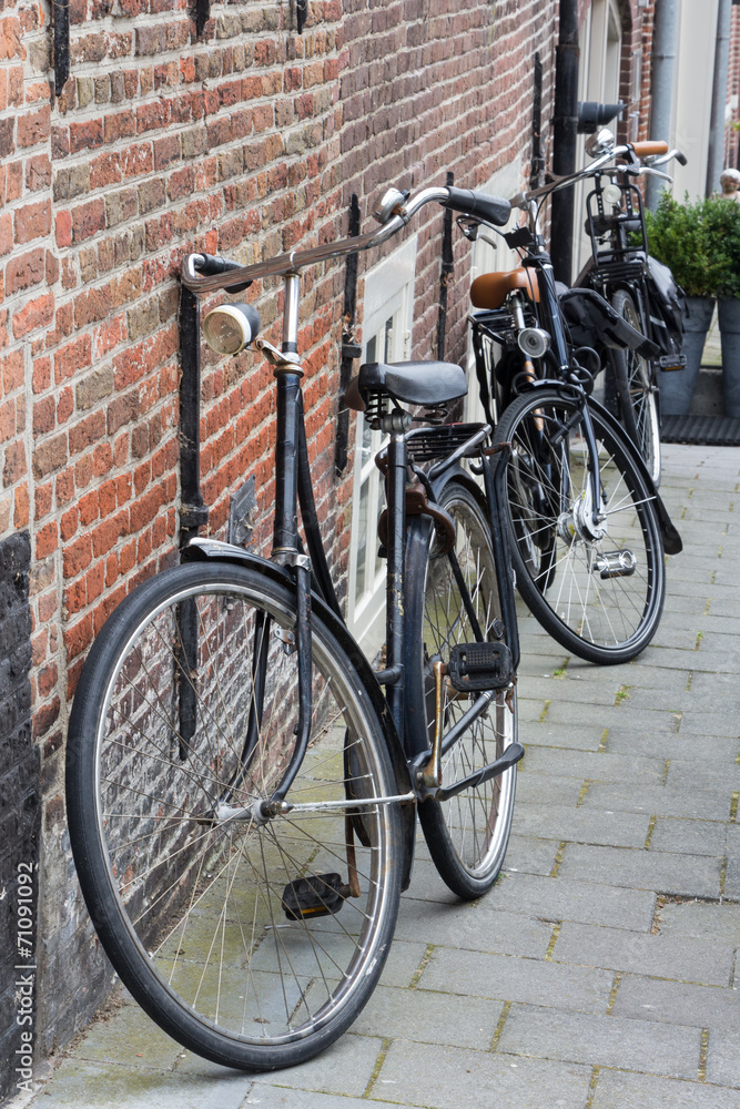 Black tradtional dutch bikes