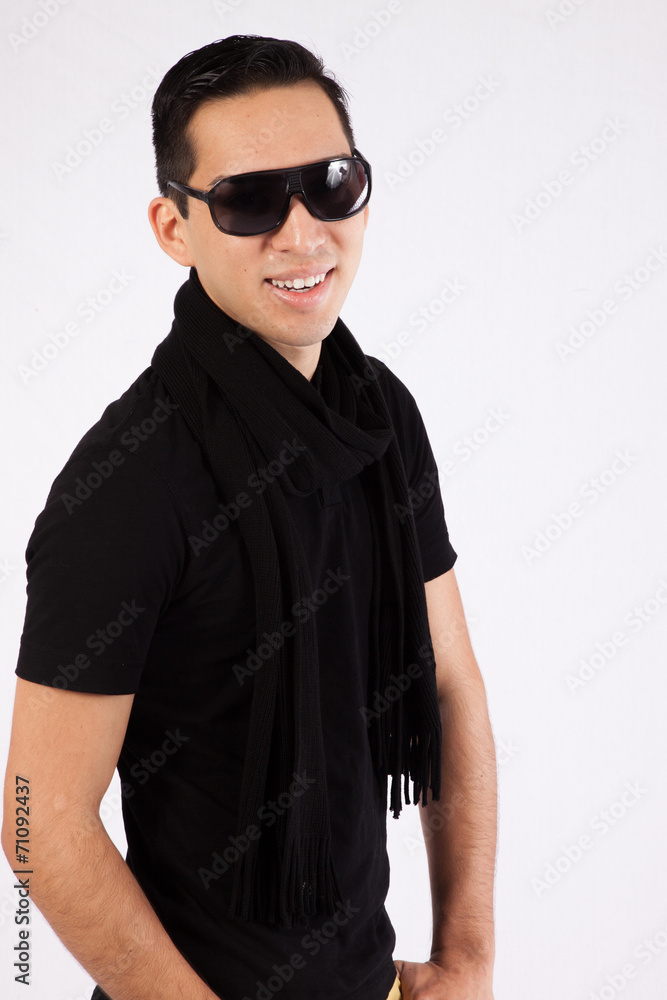 Hispanic man with a happy expression wearing sunglasses Hispanic man with a happy expression wearing sunglasses