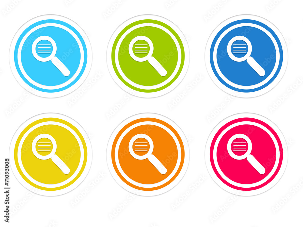 Set of rounded colorful icons with search symbol Set of rounded colorful icons with search symbol