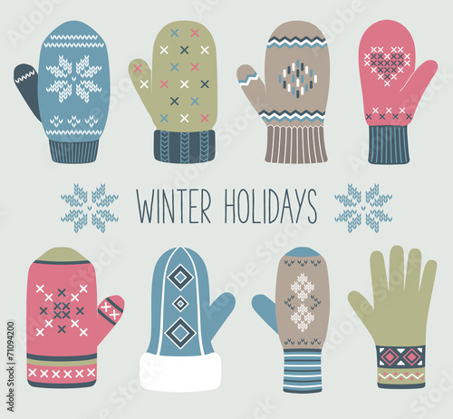 Vintage Christmas mittens, winter set