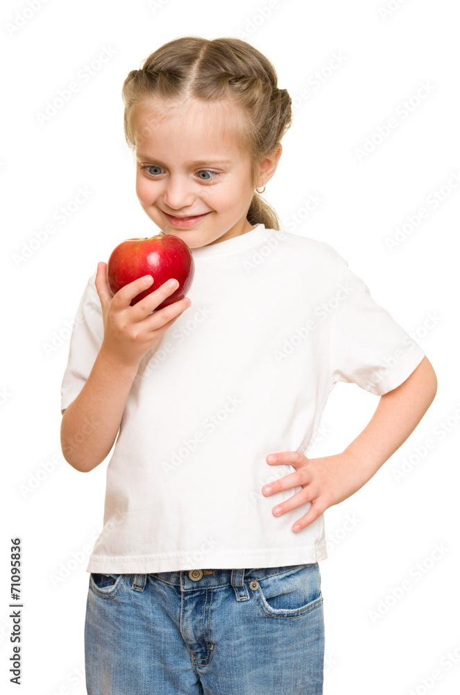 little girl with fruits and vegetables on white little girl with fruits and vegetables on white
