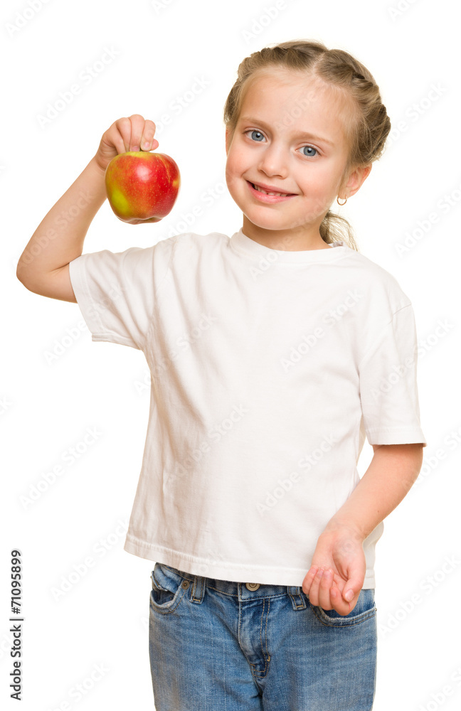 little girl with fruits and vegetables on white little girl with fruits and vegetables on white