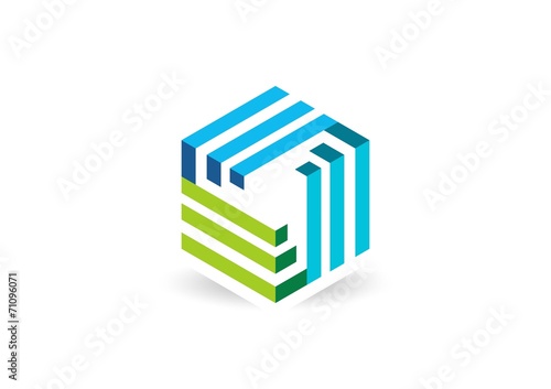 cube geometry logo line 3D vector,construction business