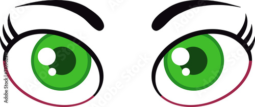 Women Cartoon Green Eyes. Illustration Isolated on white
